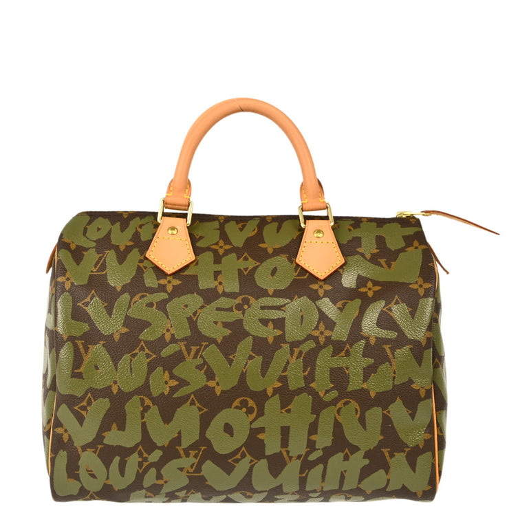 Louis Vuitton 2001 Khaki Monogram Graffiti Speedy 30 Handbag M92194