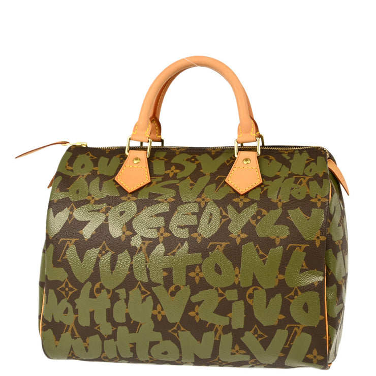 Louis Vuitton 2001 Khaki Monogram Graffiti Speedy 30 Handbag M92194