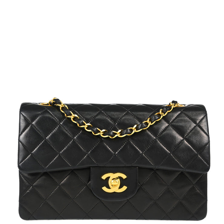 Chanel 1996-1997 Black Lambskin Small Classic Double Flap Shoulder Bag