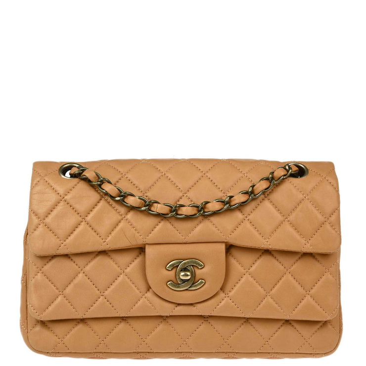 Chanel 2009-2010 Beige Lambskin Small Classic Double Flap Shoulder Bag