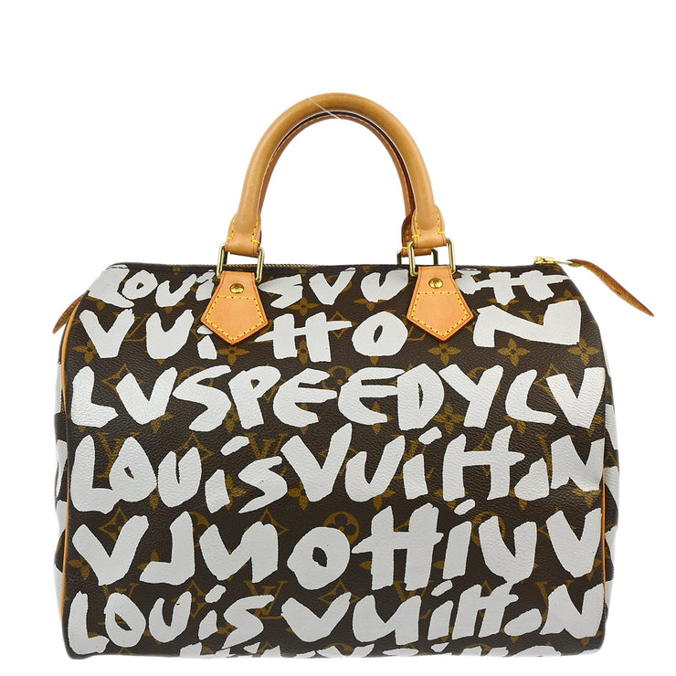 Louis Vuitton 2001 White Monogram Graffiti Speedy 30 Handbag M92195