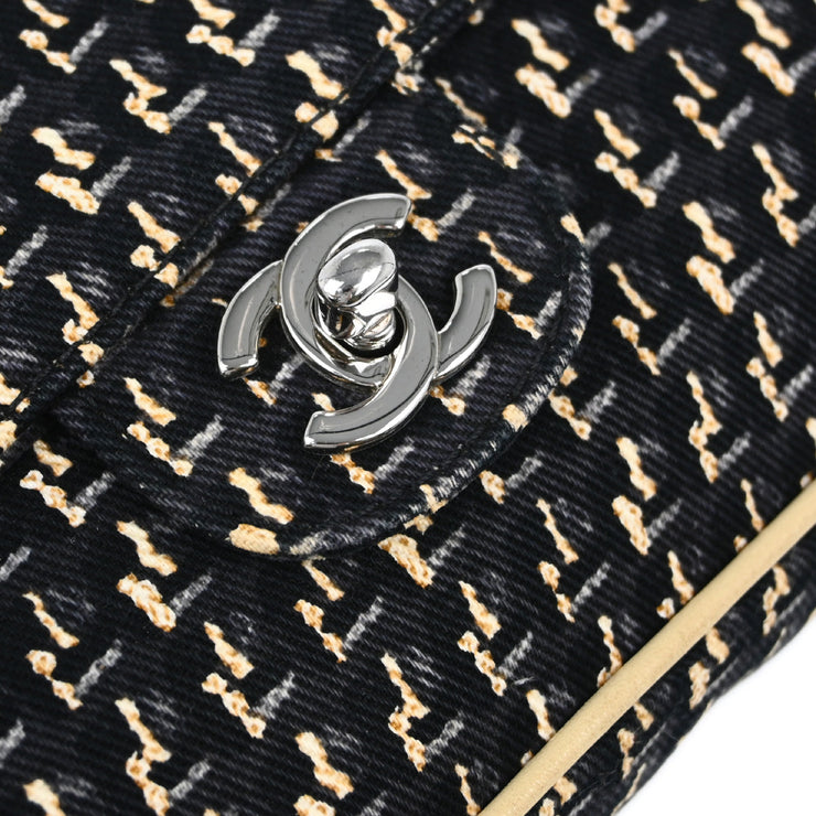 Chanel 2004-2005 Black Canvas Straight Flap Tweed Printed Shoulder Bag