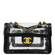 Chanel 1994-1996 Black Clear Vinyl Maxi Classic Flap Shoulder Bag