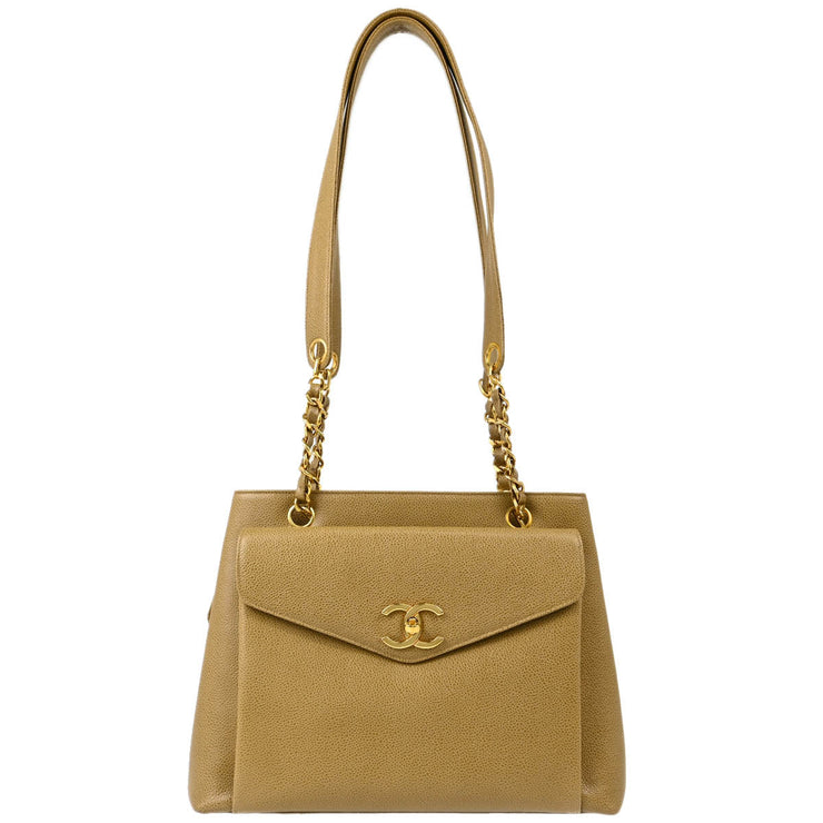 Chanel 1994-1996 Beige Caviar Shoulder Tote Bag