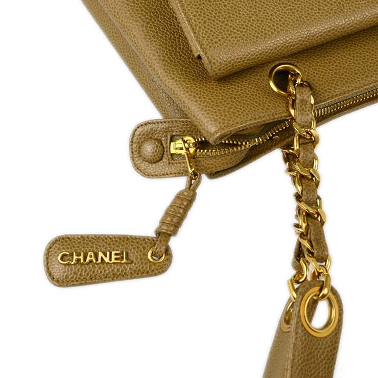 Chanel 1994-1996 Beige Caviar Shoulder Tote Bag