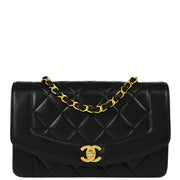 Chanel 1996-1997 Black Lambskin Small Diana Shoulder Bag