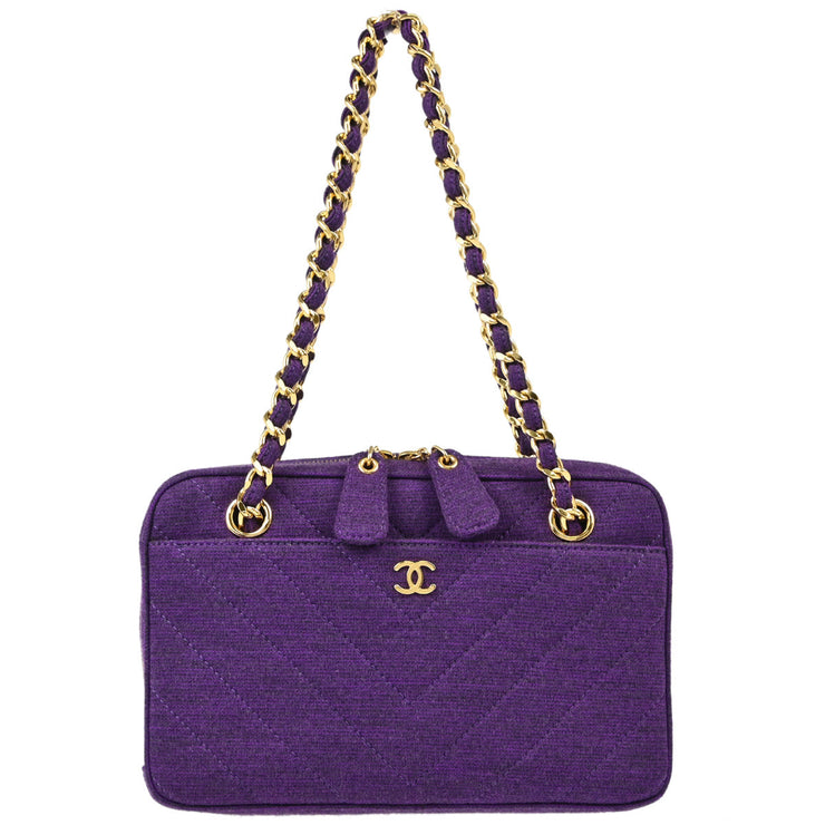 Chanel 2000-2001 Purple Cotton Chevron Handbag