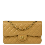 Chanel 2002-2003 Beige Caviar Medium Classic Double Flap Shoulder Bag