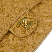 Chanel 2002-2003 Beige Caviar Medium Classic Double Flap Shoulder Bag