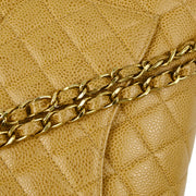 Chanel 2002-2003 Beige Caviar Medium Classic Double Flap Shoulder Bag