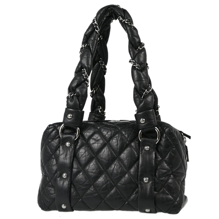 Chanel 2005-2006 Black Calfskin Bubble Quilt Handbag