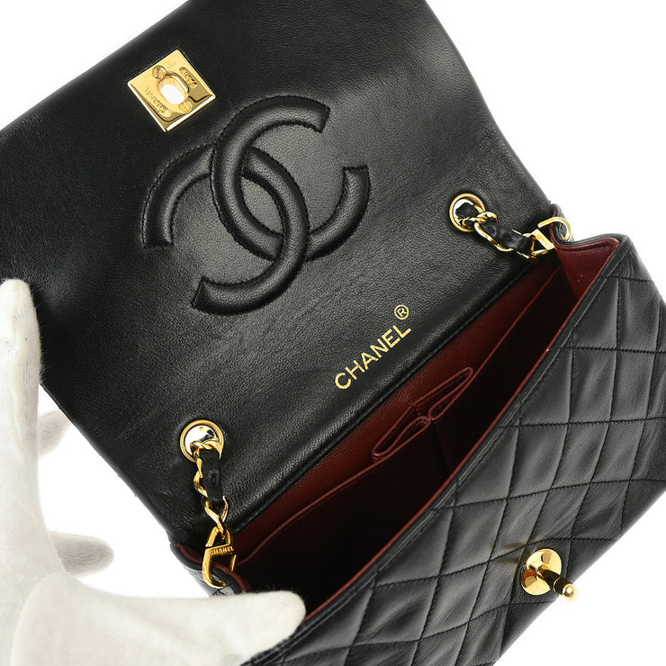 Chanel Black Lambskin Turnlock Mini Full Flap Shoulder Bag