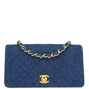 Chanel 1989-1991 Blue Denim Turnlock Mini Full Flap Shoulder Bag