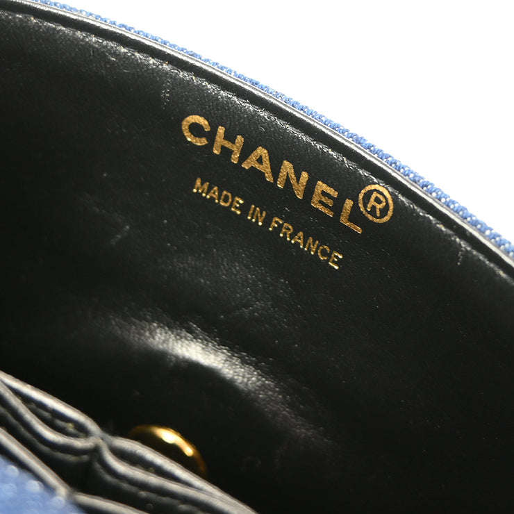 Chanel 1989-1991 Blue Denim Turnlock Mini Full Flap Shoulder Bag