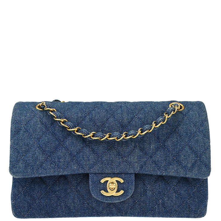 Chanel 1997-1999 Blue Denim Medium Classic Double Flap Shoulder Bag