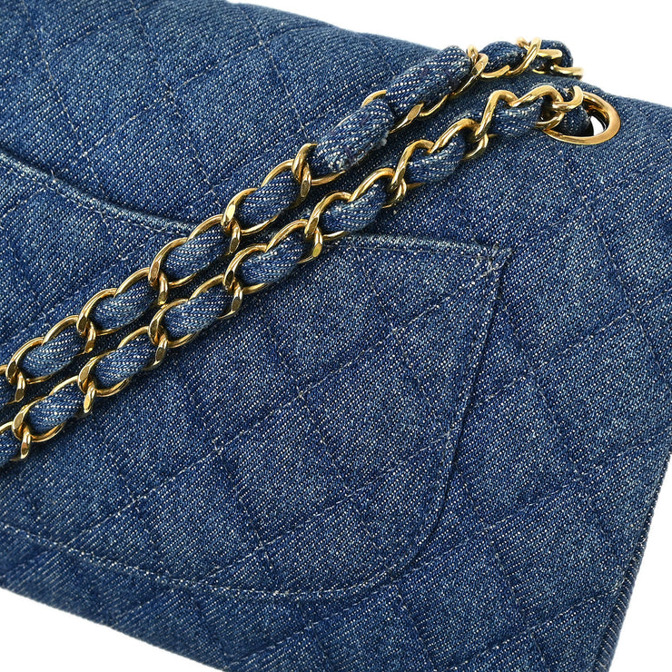 Chanel 1997-1999 Blue Denim Medium Classic Double Flap Shoulder Bag