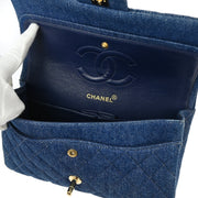 Chanel 1997-1999 Blue Denim Medium Classic Double Flap Shoulder Bag