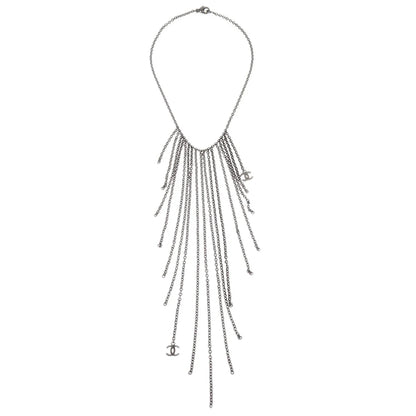 Chanel Fringe Chain Necklace Silver 02A