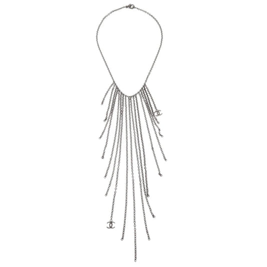 Chanel Fringe Chain Necklace Silver 02A