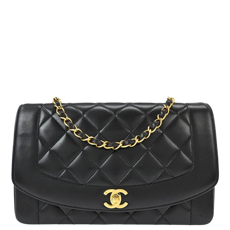 Chanel 1994-1996 Black Lambskin Medium Diana Shoulder Bag