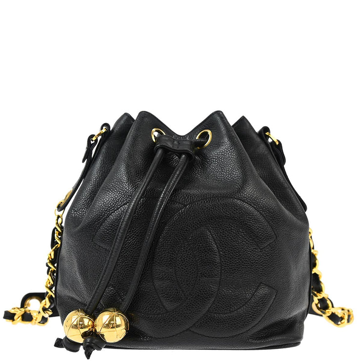 Chanel Black Caviar Bucket Drawstring Shoulder Bag