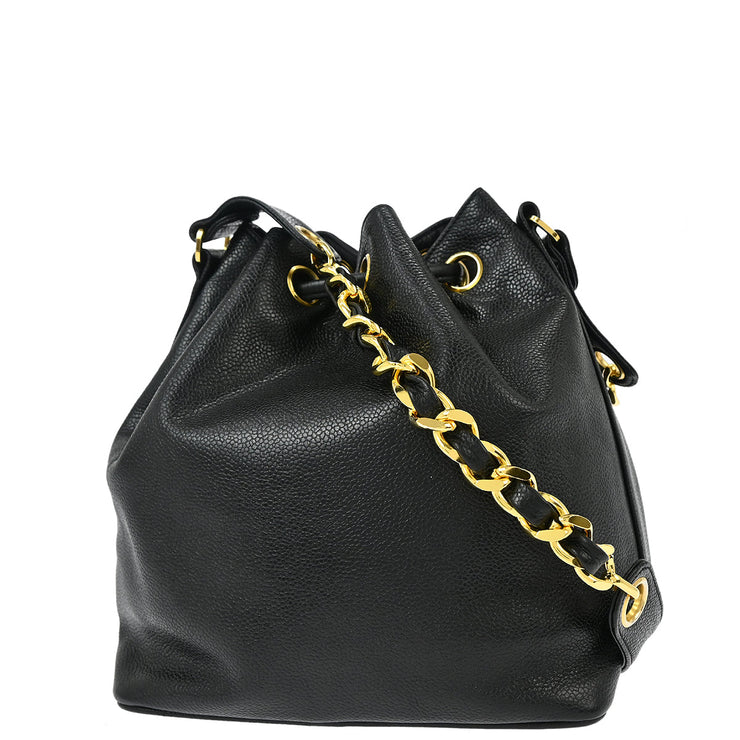 Chanel Black Caviar Bucket Drawstring Shoulder Bag