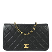 Chanel Black Lambskin Pushlock Small Full Flap Shoulder Bag