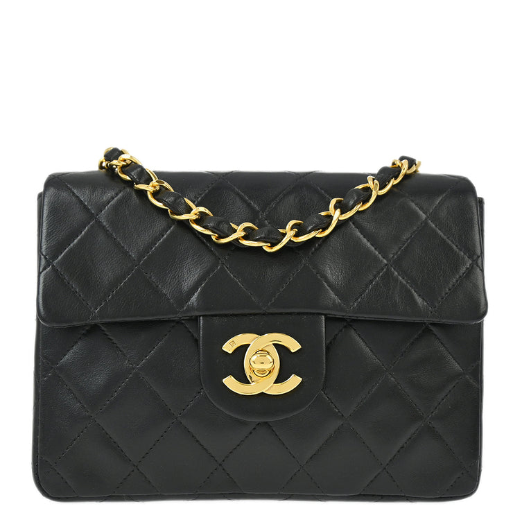 Chanel Black Lambskin Mini Classic Square Flap Shoulder Bag 17