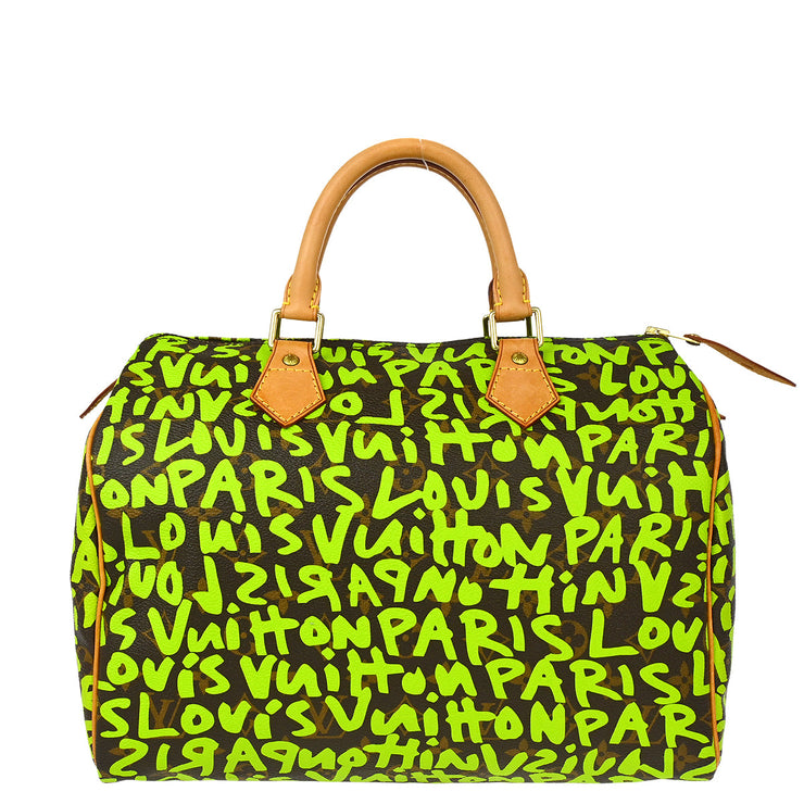 Louis Vuitton 2009 Green Monogram Graffiti Speedy 30 Handbag M93706