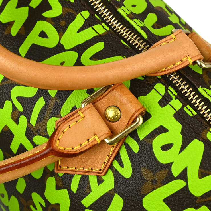 Louis Vuitton 2009 Green Monogram Graffiti Speedy 30 Handbag M93706