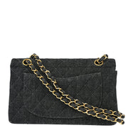 Chanel 1997-1999 Black Denim Small Classic Double Flap Shoulder Bag