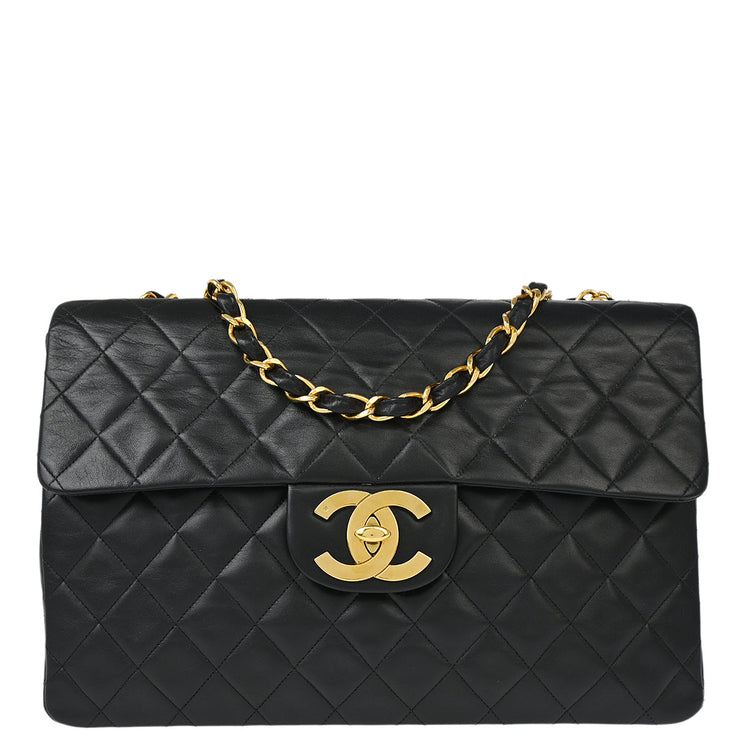 Chanel 1994-1996 Black Lambskin Maxi Classic Flap Shoulder Bag