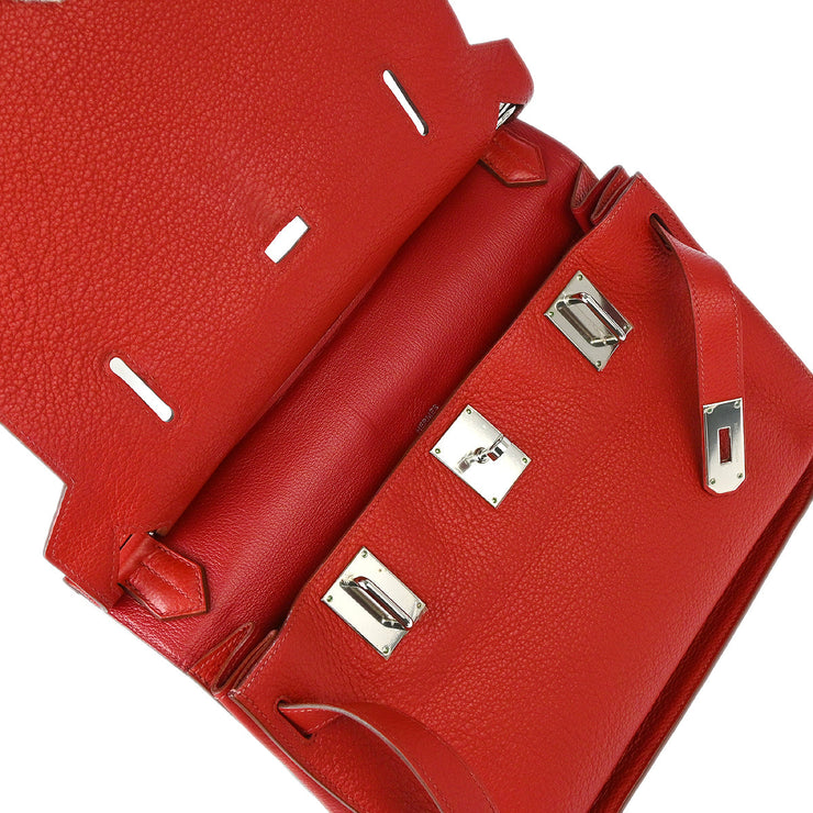 Hermes 2009 Red Taurillon Clemence Jypsiere 34 Shoulder Bag