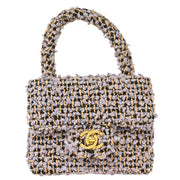 Chanel Purple Tweed Micro Classic Flap Handbag