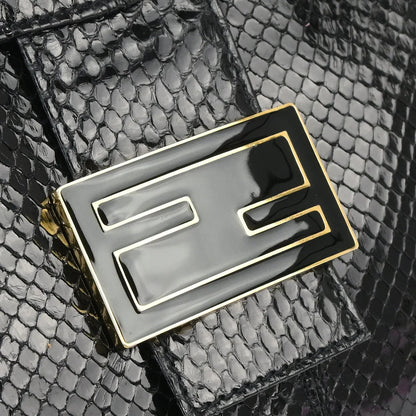Fendi 2003* Black Python Mamma Baguette Handbag