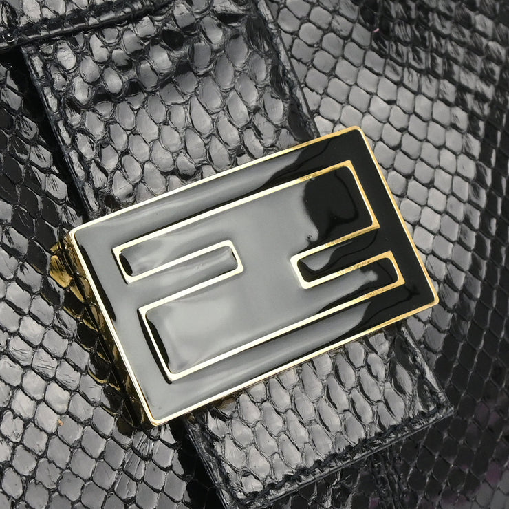 Fendi * Black Python Mamma Baguette Handbag