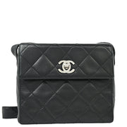 Chanel 1996-1997 Black Lambskin Straight Flap Shoulder Bag