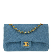 Chanel 1989-1991 Blue Denim Medium Classic Double Flap Shoulder Bag