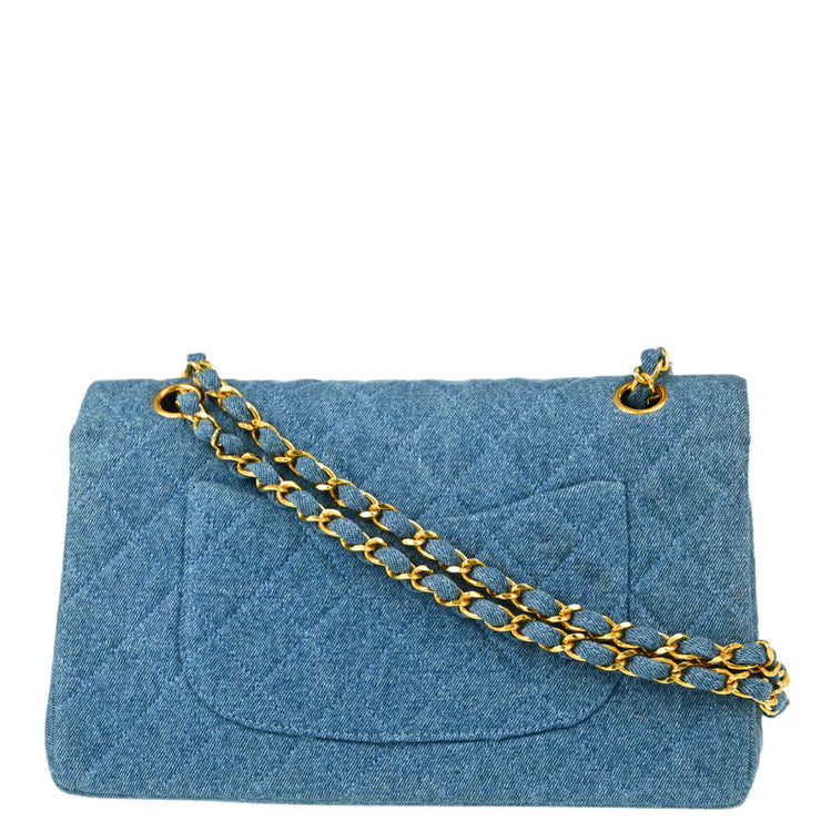 Chanel 1989-1991 Blue Denim Medium Classic Double Flap Shoulder Bag