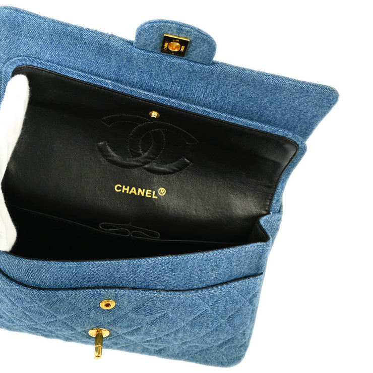 Chanel 1989-1991 Blue Denim Medium Classic Double Flap Shoulder Bag