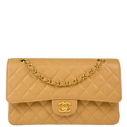 Chanel 2000-2001 Beige Caviar Medium Classic Double Flap Shoulder Bag