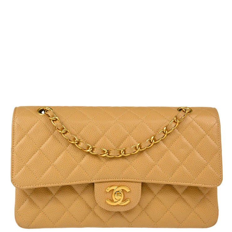 Chanel 2000-2001 Beige Caviar Medium Classic Double Flap Shoulder Bag