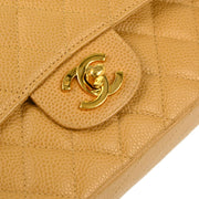 Chanel 2000-2001 Beige Caviar Medium Classic Double Flap Shoulder Bag