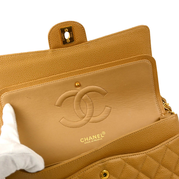 Chanel 2000-2001 Beige Caviar Medium Classic Double Flap Shoulder Bag