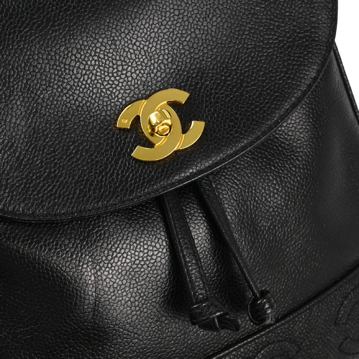 Chanel 1996-1997 Black Caviar Triple CC Backpack