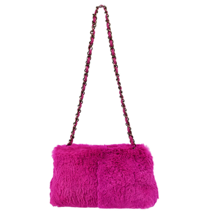 Chanel 2000-2001 Pink Fur Chain Shoulder Bag