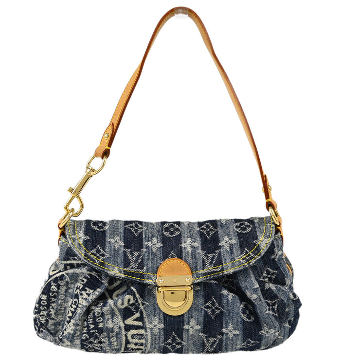 Louis Vuitton 2006 Blue Monogram Denim Mini Pleaty Raye Handbag M95333