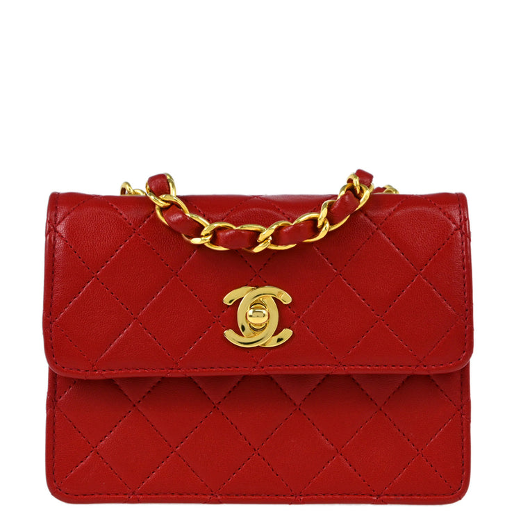 Chanel 1989-1991 Red Lambskin Straight Flap Shoulder Bag