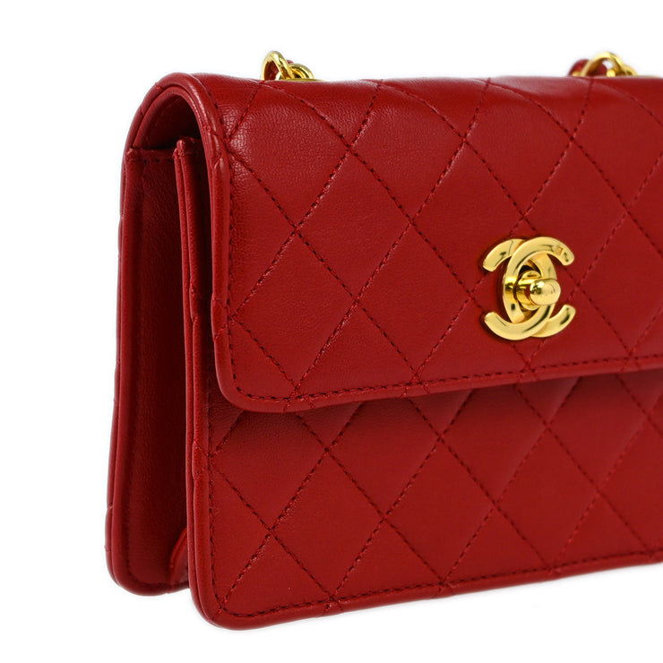 Chanel 1989-1991 Red Lambskin Straight Flap Shoulder Bag