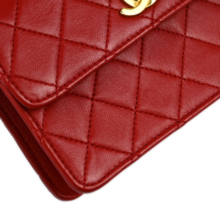 Chanel 1989-1991 Red Lambskin Straight Flap Shoulder Bag